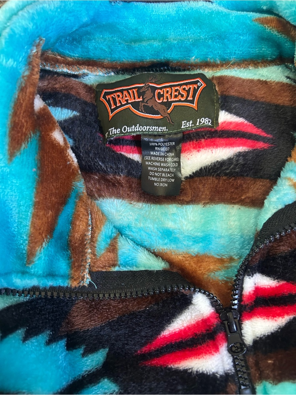 Trail Crest Plush Aztec Quarter-Zip Pullover Jacket Turquoise Brown w pockets - Picture 5 of 5